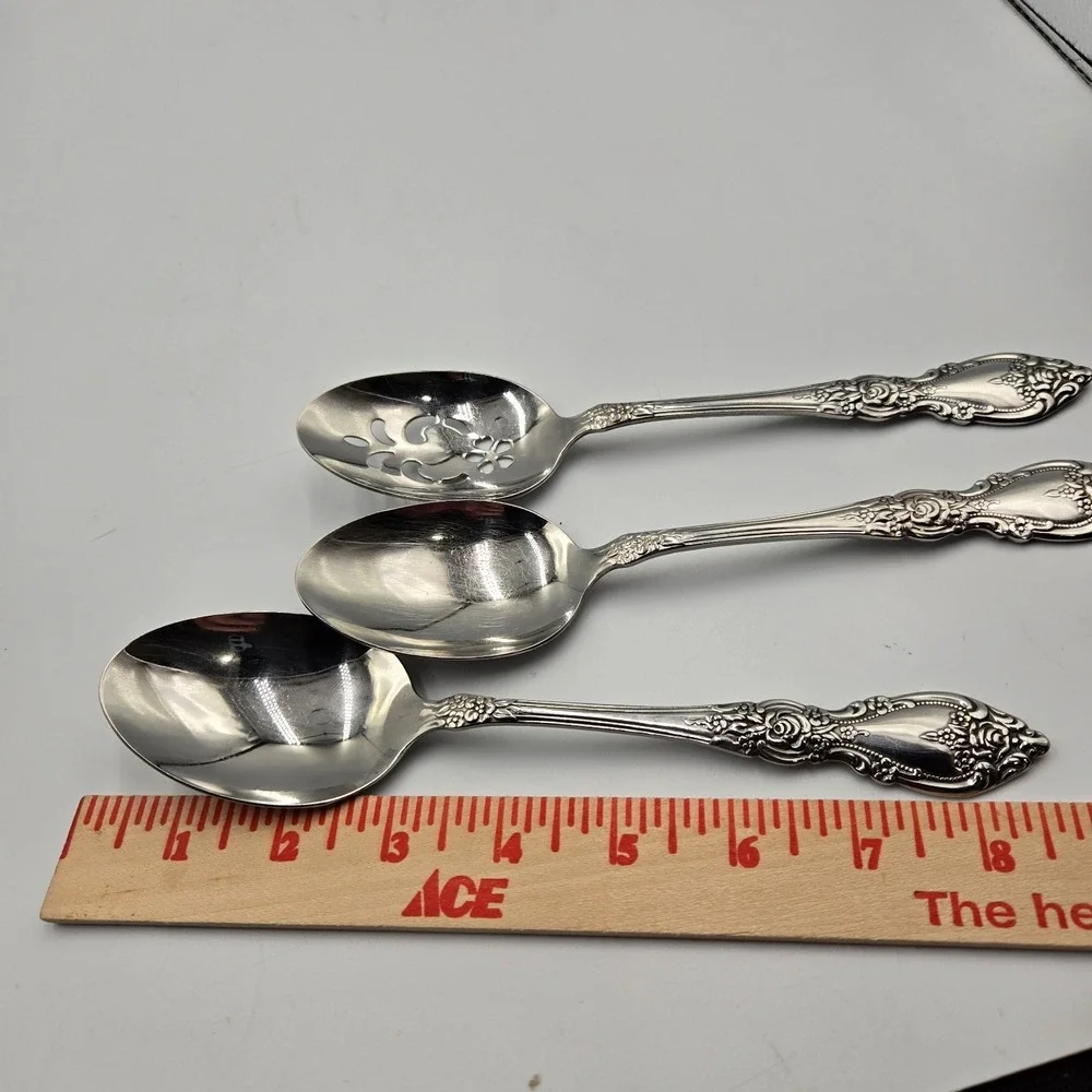 Vtg Oneida USA Canada Wordsworth Brahms Flatware Rose Daisy 3 Serving Spoons Exc